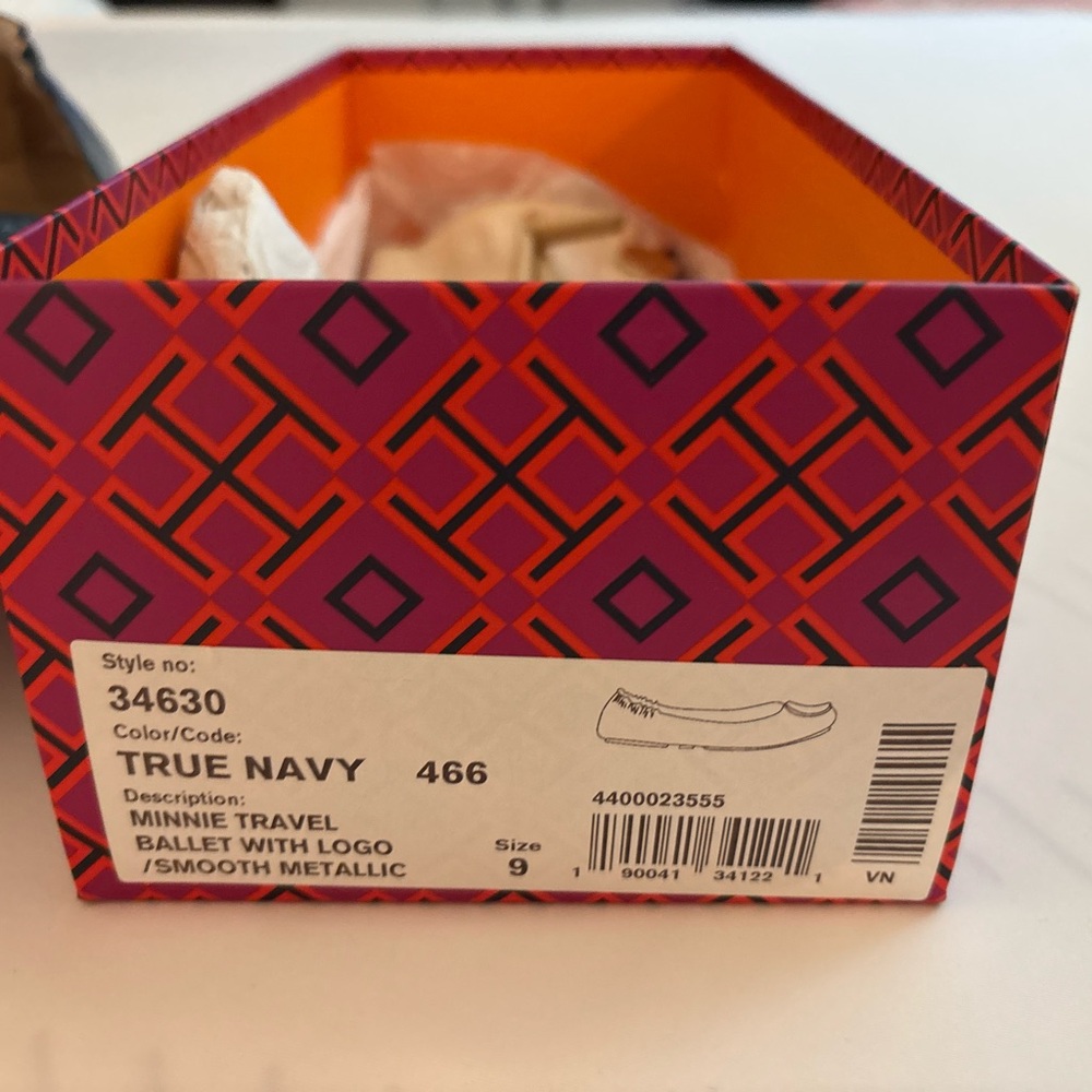 Tory Burch Navy Ballet Flats with Logo - Picture 6 of 6